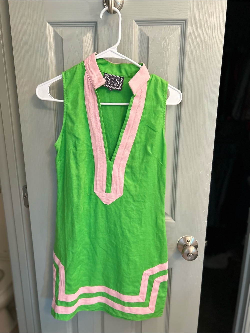Sail to Sable Green Sleeveless Dress with Pink Trim